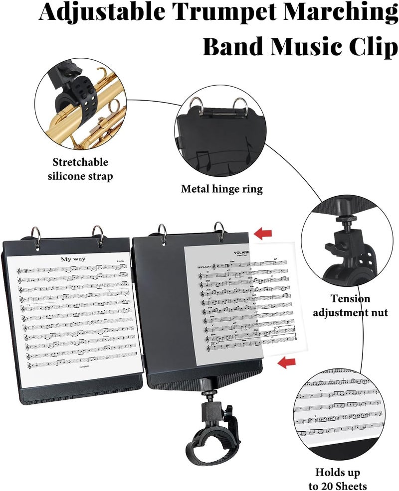bomis Trumpet Marching Lyre 2 in 1 Adjustable Trumpet & Snare Drum Marching Band Lyre for Marching Band with Flip Folder, Includes 10 Refill Sleeves, for Trumpet, Clarinet, Trombone, Snare Drum - Image 3